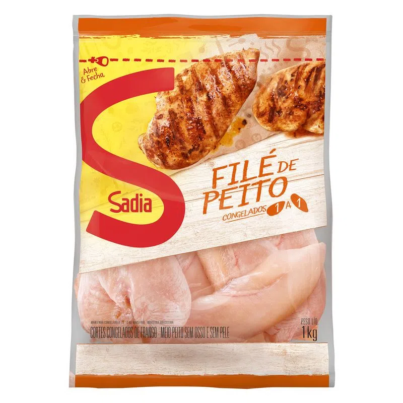 Filé de Peito de Frango Congelado sem Pele sem Osso Sadia Pacote 1kg